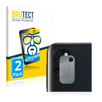 Vorderseite einer Produktverpackung mit dem Markenlogo BROTECT. Daneben ist das Gerät Samsung Galaxy M30s (NUR Kameraschutz) m