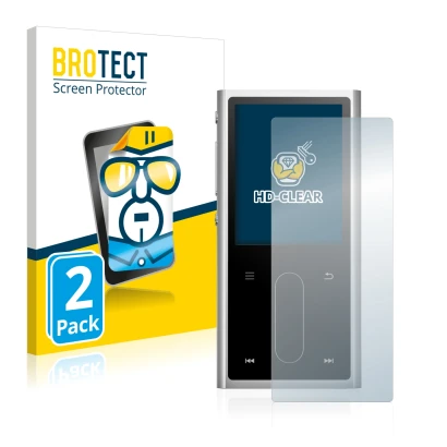 Vorderseite einer Produktverpackung mit dem Markenlogo BROTECT. Daneben ist das Gerät FiiO M3K mit dem zugehörigen Displayschu