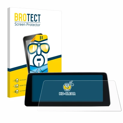 Vorderseite einer Produktverpackung mit dem Markenlogo BROTECT. Daneben ist das Gerät BMW 7 G11 2016-2018 Infotainment System 