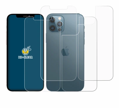 Abbildung des Geräts Apple iPhone 12 Pro (Display+Rückseite) mit einer Vielzahl des Displayschutzes.