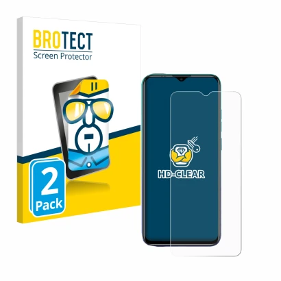 Vorderseite einer Produktverpackung mit dem Markenlogo BROTECT. Daneben ist das Gerät Ulefone Note 9P mit dem zugehörigen Disp