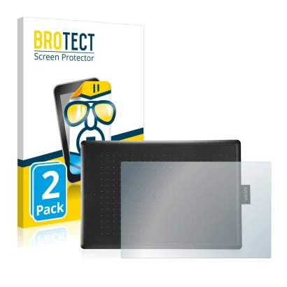 Vorderseite einer Produktverpackung mit dem Markenlogo BROTECT. Daneben ist das Gerät Wacom One Medium mit dem zugehörigen Dis