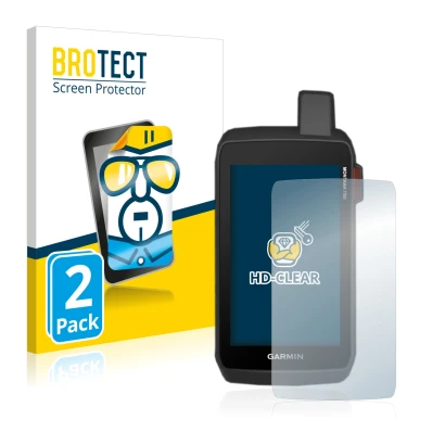 Vorderseite einer Produktverpackung mit dem Markenlogo BROTECT. Daneben ist das Gerät Garmin Montana 750i mit dem zugehörigen 