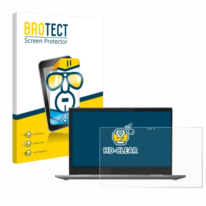 Vorderseite einer Produktverpackung mit dem Markenlogo BROTECT. Daneben ist das Gerät Lenovo ThinkPad X1 Yoga (5. Gen.) mit de