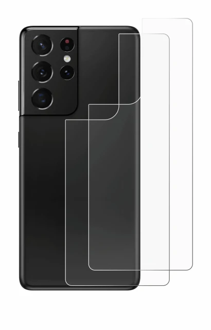 Abbildung des Geräts Samsung Galaxy S21 Ultra 5G (Rückseite) mit einer Vielzahl des Displayschutzes.