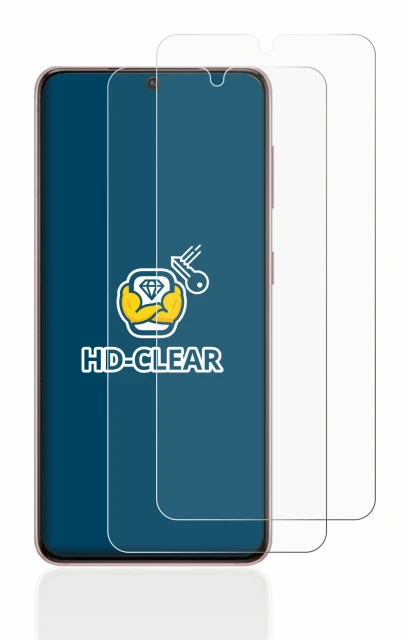 Abbildung des Geräts Samsung Galaxy S21 mit einer Vielzahl des Displayschutzes.