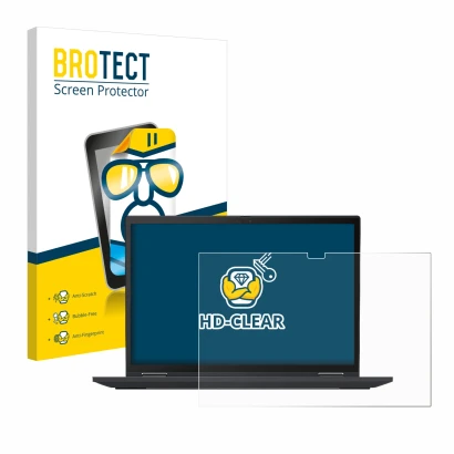 Vorderseite einer Produktverpackung mit dem Markenlogo BROTECT. Daneben ist das Gerät Lenovo ThinkPad X13 Yoga Gen 2 mit dem z