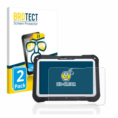 Vorderseite einer Produktverpackung mit dem Markenlogo BROTECT. Daneben ist das Gerät Panasonic Toughbook FZ-G2 mit dem zugehö