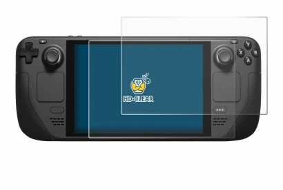 Abbildung des Geräts Valve Steam Deck mit einer Vielzahl des Displayschutzes.