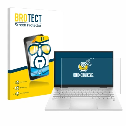 Vorderseite einer Produktverpackung mit dem Markenlogo BROTECT. Daneben ist das Gerät HP Pavilion x360 (14-dyX) mit dem zugehö