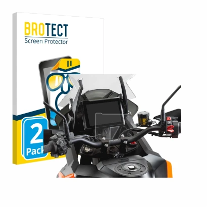Vorderseite einer Produktverpackung mit dem Markenlogo BROTECT. Daneben ist das Gerät KTM 1290 Super Adventure S 2021 TFT 7" T