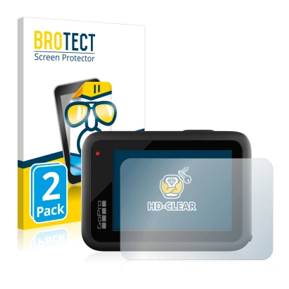 Vorderseite einer Produktverpackung mit dem Markenlogo BROTECT. Daneben ist das Gerät GoPro Hero 10 Black mit dem zugehörigen