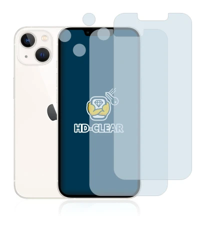 Abbildung des Geräts Apple iPhone 13 (Display+Kamera) mit einer Vielzahl des Displayschutzes.