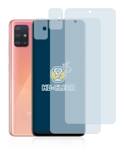 Abbildung des Geräts Samsung Galaxy A51 (Display+Kamera) mit einer Vielzahl des Displayschutzes.