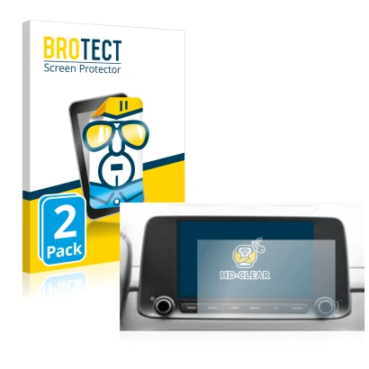 Vorderseite einer Produktverpackung mit dem Markenlogo BROTECT. Daneben ist das Gerät Hyundai Kona 2021 Infotainment System 8"
