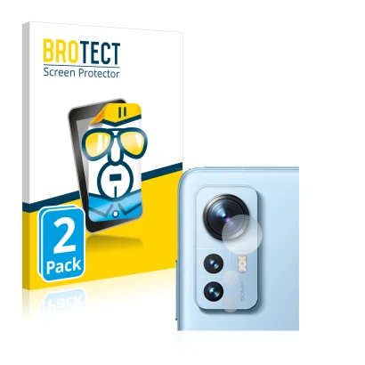 Vorderseite einer Produktverpackung mit dem Markenlogo BROTECT. Daneben ist das Gerät Xiaomi 12 Pro (NUR Kameraschutz) mit dem