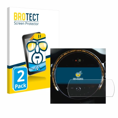 Vorderseite einer Produktverpackung mit dem Markenlogo BROTECT. Daneben ist das Gerät Mini Cooper 2021 Infotainment System 8.8