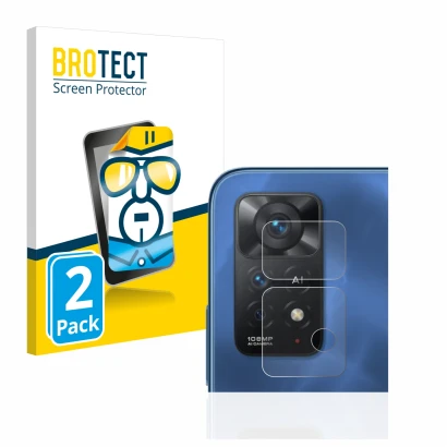 Vorderseite einer Produktverpackung mit dem Markenlogo BROTECT. Daneben ist das Gerät Xiaomi Redmi Note 11 Pro 5G (NUR Kameras