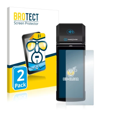 Vorderseite einer Produktverpackung mit dem Markenlogo BROTECT. Daneben ist das Gerät Ready2order ReadyGo mit dem zugehörigen