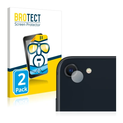 Vorderseite einer Produktverpackung mit dem Markenlogo BROTECT. Daneben ist das Gerät Apple iPhone SE 3 2022 (NUR Kameraschutz