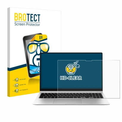 Vorderseite einer Produktverpackung mit dem Markenlogo BROTECT. Daneben ist das Gerät Samsung Galaxy Book2 Pro 360 15.6" mit d