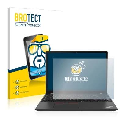 Vorderseite einer Produktverpackung mit dem Markenlogo BROTECT. Daneben ist das Gerät Lenovo ThinkPad T16 Gen 1 16" mit dem zu