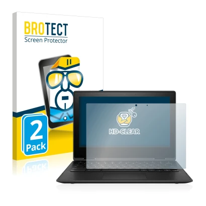 Vorderseite einer Produktverpackung mit dem Markenlogo BROTECT. Daneben ist das Gerät HP Chromebook x360 11 G3 mit dem zugehör