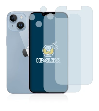 Abbildung des Geräts Apple iPhone 14 (Display+Kamera) mit einer Vielzahl des Displayschutzes.