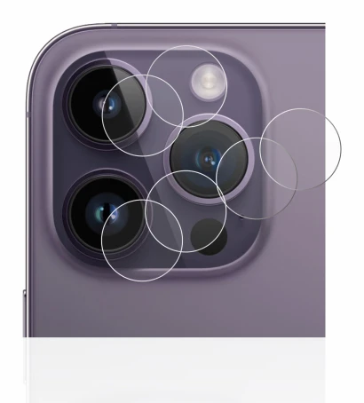 Abbildung des Geräts Apple iPhone 14 Pro (NUR Kameraschutz) mit einer Vielzahl des Displayschutzes.