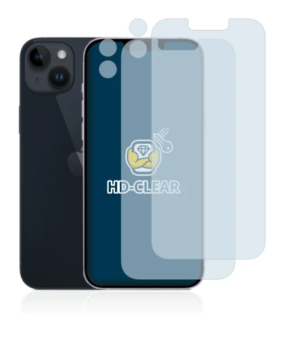 Abbildung des Geräts Apple iPhone 14 Plus (Display+Kamera) mit einer Vielzahl des Displayschutzes.