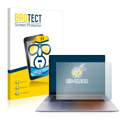 Vorderseite einer Produktverpackung mit dem Markenlogo BROTECT. Daneben ist das Gerät Huawei MateBook 16s mit dem zugehörigen 