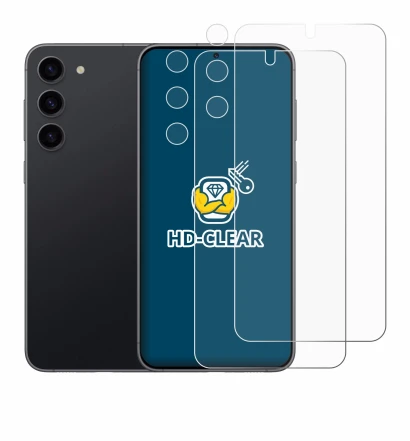 Abbildung des Geräts Samsung Galaxy S23 (Display+Kamera) mit einer Vielzahl des Displayschutzes.