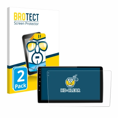 Vorderseite einer Produktverpackung mit dem Markenlogo BROTECT. Daneben ist das Gerät Junsun V1 pro 9" mit dem zugehörigen Dis