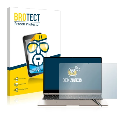 Vorderseite einer Produktverpackung mit dem Markenlogo BROTECT. Daneben ist das Gerät Samsung Galaxy Book3 360 15.6" mit dem z