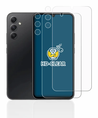 Abbildung des Geräts Samsung Galaxy A34 5G (Display+Kamera) mit einer Vielzahl des Displayschutzes.