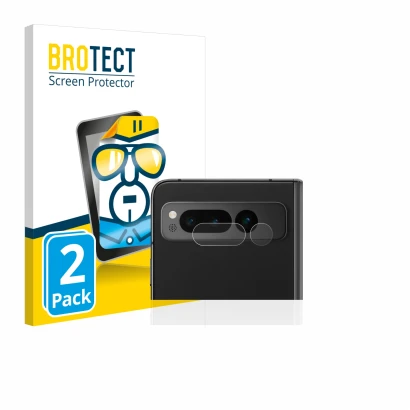 Vorderseite einer Produktverpackung mit dem Markenlogo BROTECT. Daneben ist das Gerät Google Pixel Fold (NUR Kameraschutz) mit