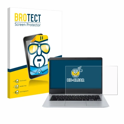 Vorderseite einer Produktverpackung mit dem Markenlogo BROTECT. Daneben ist das Gerät Acer Chromebook Spin 314 CB314-2HT mit d