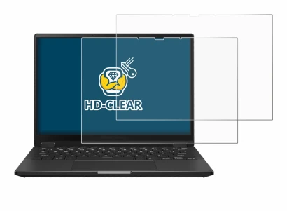 Abbildung des Geräts ASUS ROG Flow X13 2023 mit einer Vielzahl des Displayschutzes.