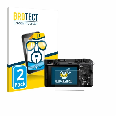 Vorderseite einer Produktverpackung mit dem Markenlogo BROTECT. Daneben ist das Gerät Sony Alpha 6700 mit dem zugehörigen Disp