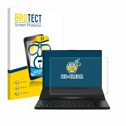 Vorderseite einer Produktverpackung mit dem Markenlogo BROTECT. Daneben ist das Gerät ASUS ROG Zephyrus Duo 16 2023 mit dem zu