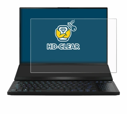 Abbildung des Geräts ASUS ROG Zephyrus Duo 16 2023 mit einer Vielzahl des Displayschutzes.