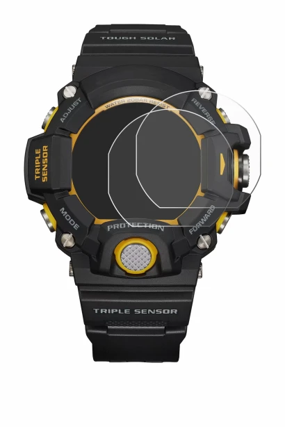 Abbildung des Geräts Casio G-Shock GW-9400Y-1 mit einer Vielzahl des Displayschutzes.