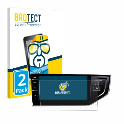 Vorderseite einer Produktverpackung mit dem Markenlogo BROTECT. Daneben ist das Gerät Volkswagen Polo VI Discover Pro 9,2" mit
