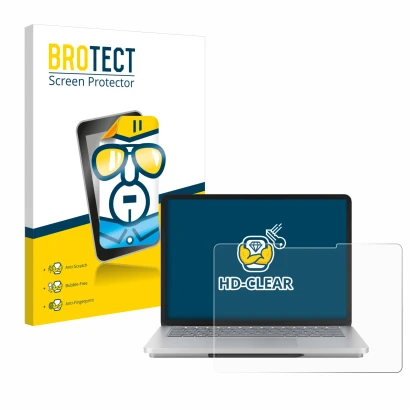 Vorderseite einer Produktverpackung mit dem Markenlogo BROTECT. Daneben ist das Gerät Microsoft Surface Laptop Studio 2 mit de