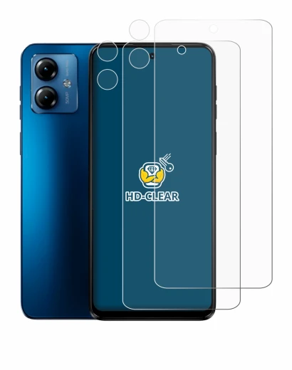 Abbildung des Geräts Motorola Moto G14 (Display+Kamera) mit einer Vielzahl des Displayschutzes.