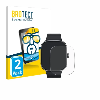 Vorderseite einer Produktverpackung mit dem Markenlogo BROTECT. Daneben ist das Gerät Xiaomi Redmi Watch 4 mit dem zugehörigen