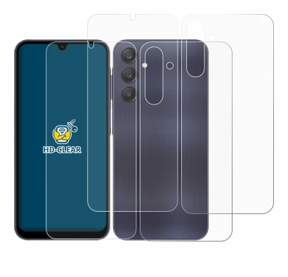 Abbildung des Geräts Samsung Galaxy A25 5G (Display+Rückseite) mit einer Vielzahl des Displayschutzes.