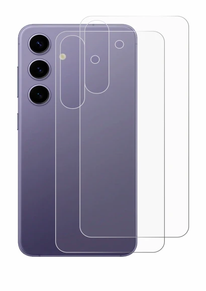 Abbildung des Geräts Samsung Galaxy S24 (Rückseite) mit einer Vielzahl des Displayschutzes.