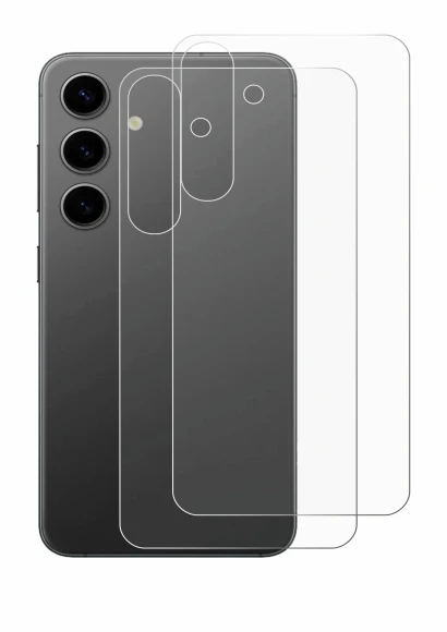 Abbildung des Geräts Samsung Galaxy S24 Plus (Rückseite) mit einer Vielzahl des Displayschutzes.
