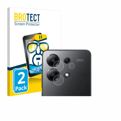 Vorderseite einer Produktverpackung mit dem Markenlogo BROTECT. Daneben ist das Gerät Xiaomi Redmi Note 13 (NUR Kameraschutz) 